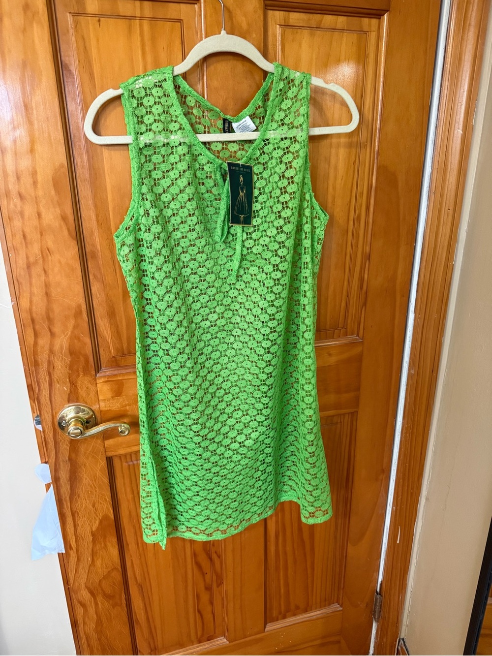 Manhattan Blue Bright Green Lace Sleeveless swim cover up Size XL